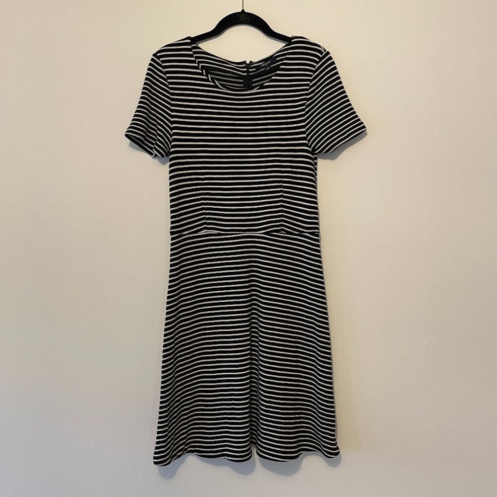 Madewell | Black White Short Sleeve Striped Fit And Flare Dress Size Large